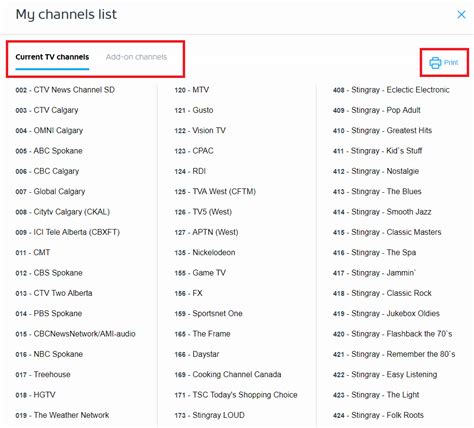 how to view shaw channel list.